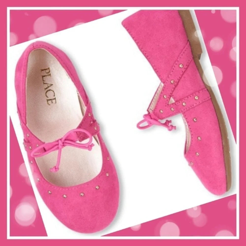 Fabkids ✦ Pink Suede Studded Bow Ballet Flats ✦ Elastic Strap Baby 6–12M NWT